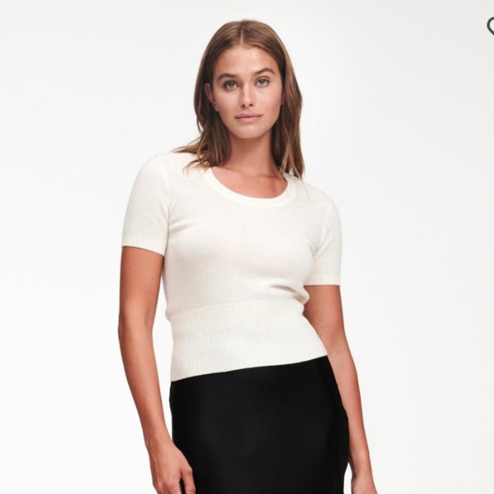 NWT Naadam White Cashmere Scoop Neck T-Shirt